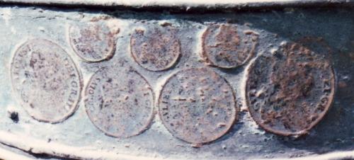 ST-SWITHUNS-CHURCH-BELL-COINS-CLOSE-UP-1698